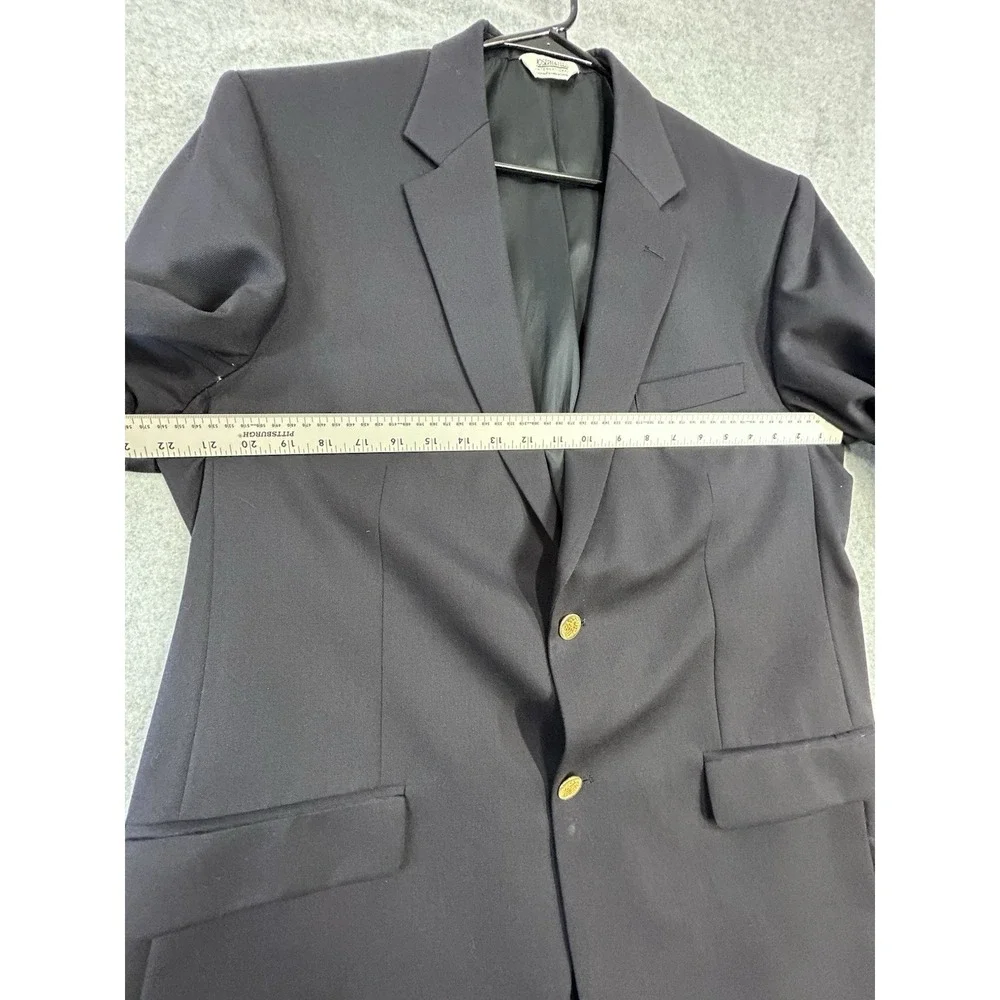 Mens Navy Wool Blazer Gold Crest Buttons 43R Joseph & Feiss 2 Btn Sport Coat